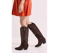 Faith Women's : Remi Faux Suede Knee High Western Cowboy Boots in Chocolate | Size: 3 Faith Chocolate 3