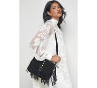 Faith: Solindra Suede Stud Detail Tassel Cross Body Bag Faith Natural Black One Size