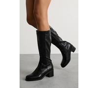 Dorothy Perkins Faith: Zola Faux Leather Block Heel Stretch Knee Boots In Black black 6