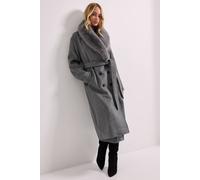 Dorothy Perkins Faux Fur Collar Belted Longline Coat In Grey grey