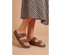 Dorothy Perkins Women's Fisher Faux Suede Double Buckle Footbed Flat Sandals in Brown | Size: 3