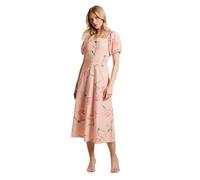 Dorothy Perkins Floral Button Detail Puff Sleeve Midi Dress, 14, Floral