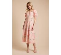 Dorothy Perkins Floral Button Detail Puff Sleeve Midi Dress, 14, Floral