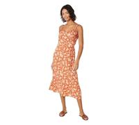 Dorothy Perkins Floral Button Through Frill Neckline Midi Dress, 14, Rust