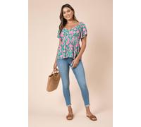 Dorothy Perkins Floral Double Frill Sleeve Peplum Top, 8, floral