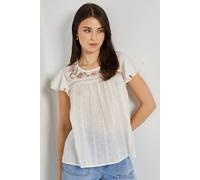 Dorothy Perkins Floral Embroidered Double Frill Angel Sleeve Top In Ivory ivory