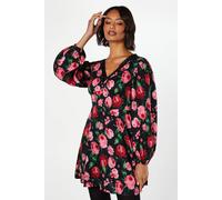 Dorothy Perkins Floral Long Sleeve Lace Trim Button Front Mini Dress floral 10