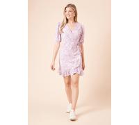 Dorothy Perkins Floral Puff Sleeve Mini Jersey Wrap Dress In Lilac lilac 10