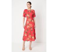 Dorothy Perkins Floral Tie Back Flutter Sleeve Midi Dress In Pink pink 16