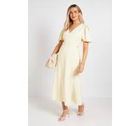 Dorothy Perkins Flutter Sleeve Wrap Midi Dress In Yellow yellow