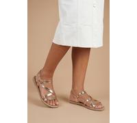Dorothy Perkins Women's Forestor Faux Leather Snake Print Multi Strap Flat Sandals in Rose Gold | Size: 3
