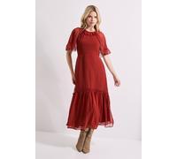 Dorothy Perkins Frill Cape Sleeve Tiered Chiffon Midi Dress In Brown brown 16