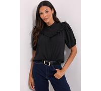 Dorothy Perkins Frill Neck Puff Sleeve Top In Black black 12
