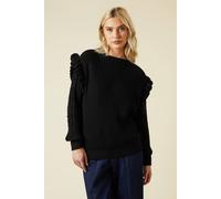 Dorothy Perkins Frill Shoulder Embellished Sleeve Crew Neck Jumper In Black black M