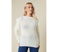 Dorothy Perkins Frill Shoulder Embellished Sleeve Crew Neck Jumper In Ivory ivory M