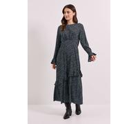 Dorothy Perkins Frill Sleeve Ruffle Detail Printed Midi Dress In Black black 12