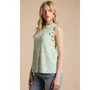 Dorothy Perkins Women's Frill Yoke Printed Jersey Shell Top in Green | Size: 16 Dorothy Perkins Green 16