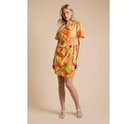 Dorothy Perkins Women's Fruit Lace Trim Wrap Skirt Poplin Printed Mini Dress in Orange | Size: 12 Dorothy Perkins Orange 12