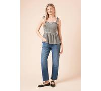 Dorothy Perkins Women's Gingham Tie Shoulder Shirred Bodice Peplum Top | Size: 14 Dorothy Perkins Gingham 14