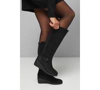 Dorothy Perkins Good For The Sole: Fiona Comfort Black Stretch Medium Wedge Casual Knee High Boots In Natural Black natural black 6