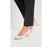 Dorothy Perkins Good For The Sole: Fiorette Faux Metallic Leather Padded Comfort Sock Low Block Heeled Court Shoes In Silver silver 3
