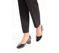 Good For the Sole Women's : Fiorette Faux Patent Leather Padded Comfort Sock Low Block Heeled Court Shoes in True Black | Size: 4 Good For the Sole True Black 4