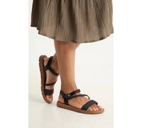 Dorothy Perkins Good For The Sole: Isabella Flexisole Cross Strap Plait Detail Faux Leather Flat Sandals In Black black