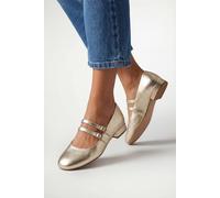 Dorothy Perkins Good For The Sole Maxine Faux Leather Double Buckle Low Block Heel Ballerinas In Gold gold