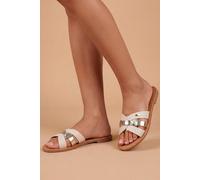 Dorothy Perkins Good For The Sole: Myla Faux Leather Interwoven Flat Mules In Beige beige