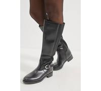 Dorothy Perkins Good For The Sole: Wide Fit Carol Faux Leather Back Stretch Buckle Detail Riding Boots In Black black