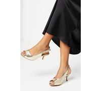 Dorothy Perkins Good For The Sole: Wide Fit Evelyn Peep Toe Sling Back Heeled Sandals In Gold gold