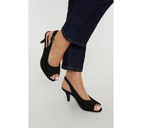 Good For the Sole Women's : Wide Fit Evelyn Peep Toe Sling Back Heeled Sandals in Natural Black | Size: 4 Good For the Sole Natural Black 4