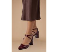 Dorothy Perkins Good For The Sole: Wide Fit Millie Comfort Faux Patent Leather Cross Strap Medium Heel Court Shoes In Burgundy burgundy