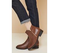 Dorothy Perkins Good For The Sole: Wide Fit Mira Material Mix Zip Low Heel Ankle Boots In Tan tan