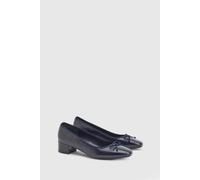 Dorothy Perkins Women's Gracie Faux Patent Leather Bow Detail Low Block Heel Court Shoes in Navy | Size: 4
