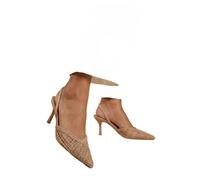Dorothy Perkins Gracie Mesh Woven 2 Part Slingback Medium Stiletto Heel Court Shoes, 8, Tan