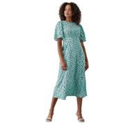 Dorothy Perkins Green Animal Flutter Sleeve Shirred Waist Midi Dress, 18, Green