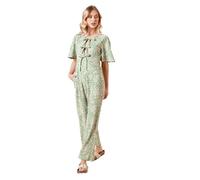 Dorothy Perkins Green Ditsy Bow Tie Front Angel Sleeve Jersey Jumpsuit, 14, Green
