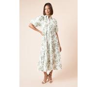 Dorothy Perkins Green Floral Poplin Tiered Button Front Shirt Dress floral 18