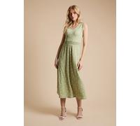 DOROTHY PERKINS Green Spot Frill Neck Shirred Waist Printed Jersey Midi Dress 18