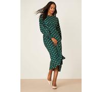 Dorothy Perkins Green Spot Long Sleeve Shirred Cuff Midi Dress green 10