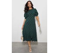 Dorothy Perkins Green Spot Shirred Cuff Midi Dress, 12, Green