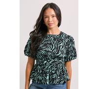 Dorothy Perkins Women's Green Zebra Print Contrast Binding Peplum Top | Size: 16 Dorothy Perkins Green 16