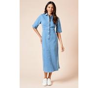 Dorothy Perkins Half Placket Denim Shirt Dress In Mid Wash mid wash