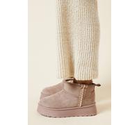 Dorothy Perkins Hania Suedette Faux Fur Lined Stitch Detail Cosy Chunky Flatform Ankle Boots In Taupe taupe 9