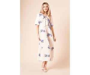 Dorothy Perkins Ivory Floral Tie Front Button Through Midi Dress floral