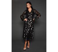 Dorothy Perkins Jacquard Button Front Long Sleeve Midi Dress, 8, Black