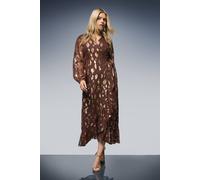 Dorothy Perkins Women's Jacquard Ruffle Wrap Long Sleeve Midi Dress in Chocolate | Size: 10 Dorothy Perkins Chocolate 10