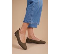 Dorothy Perkins Julia Faux Suede Ruched Elasticated Black Ballet Pumps In Green green