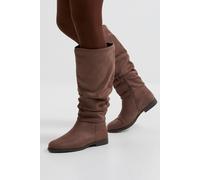 Dorothy Perkins Karina Faux Suede Flat Knee High Ruched Boots In Taupe taupe 4
